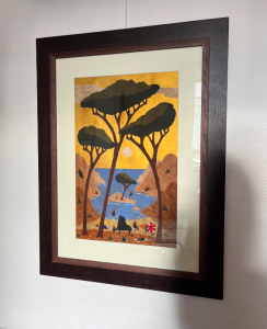 oeuvre dart tableau or brou de noix lionel borla pin parasol sur italie